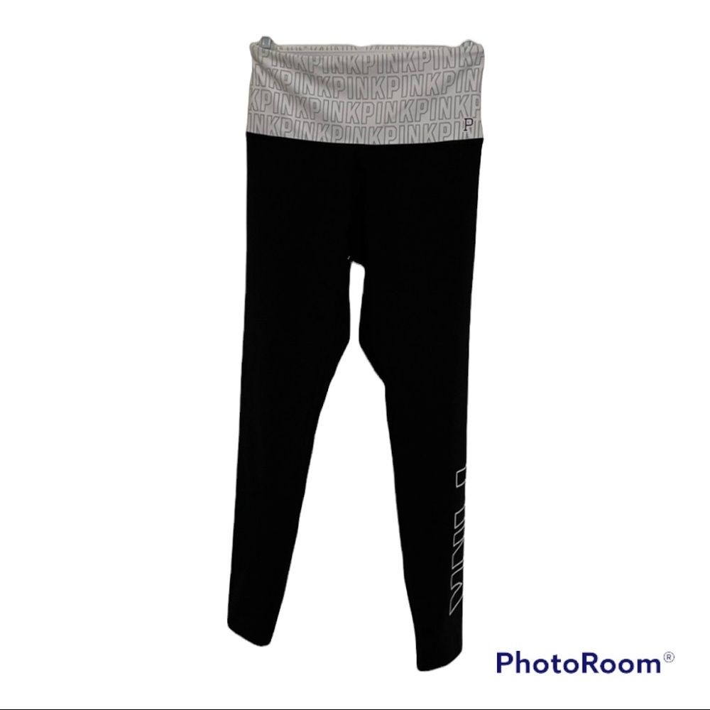 PINK Victoria's Secret High-Waist Black Leggings with Logo Waistband
